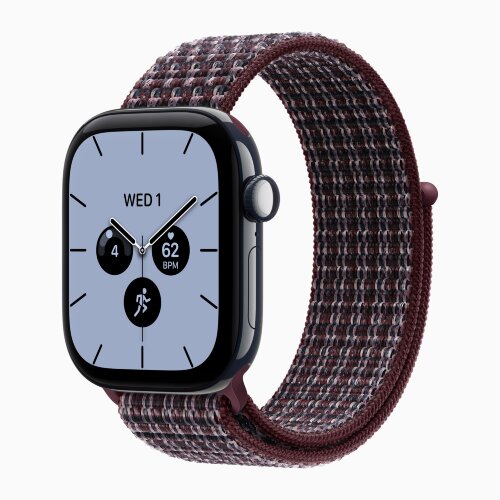 Apple Watch Series 12 46mm, Night Blue Ceramic Case with Sport Loop - Burgundy Plaid
