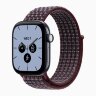 Apple Watch Series 12 46mm, Night Blue Ceramic Case with Sport Loop - Burgundy Plaid
