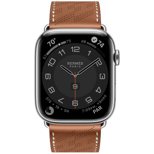 Apple Watch Hermes Series 10 46mm, коричневый кожаный ремешок с перфорацией H