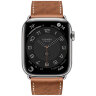Apple Watch Hermes Series 10 46mm, коричневый кожаный ремешок с перфорацией H