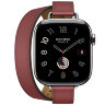 Apple Watch Hermes Series 10 42mm, двойной тонкий кожаный ремешок гранатового цвета