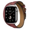 Apple Watch Hermes Series 10 42mm, двойной тонкий кожаный ремешок гранатового цвета