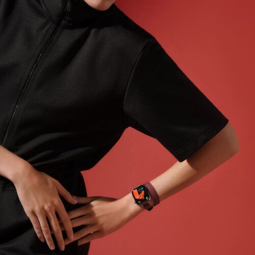 Apple Watch Hermes Series 10 42mm, двойной тонкий кожаный ремешок гранатового цвета
