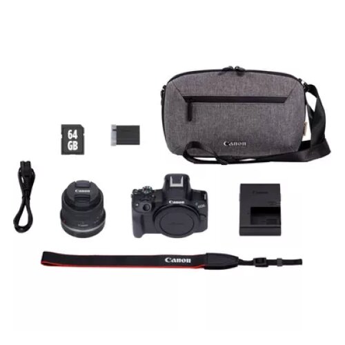 Canon EOS R50 Mirrorless Camera, Black + RF-S 18-45mm F4.5-6.3 IS STM Lens + Backpack2 + SD Card