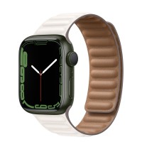 Apple Watch Series 7 41 мм, зеленый алюминий, браслет из кожи «Белый мел»