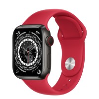 Apple Watch Series 7 41 мм, Титановые "чёрный космос", спортивный ремешок Красный