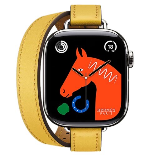Apple Watch Hermes Series 11 42mm, двойной тонкий желтый кожаный ремешок