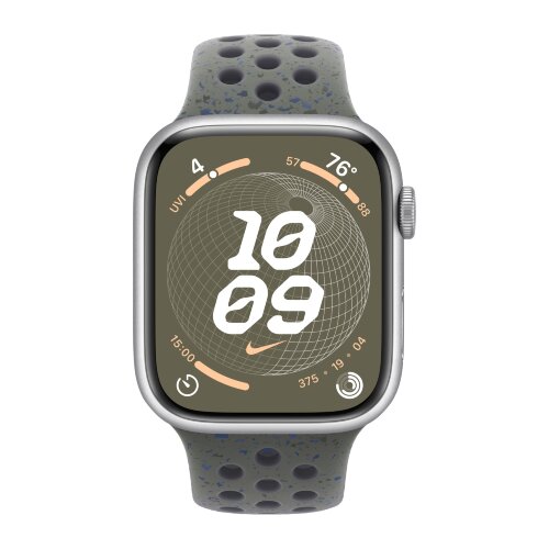 Apple Watch Series 9 45mm, Silver Aluminum Case with Nike Sport Band - Cargo Khaki
