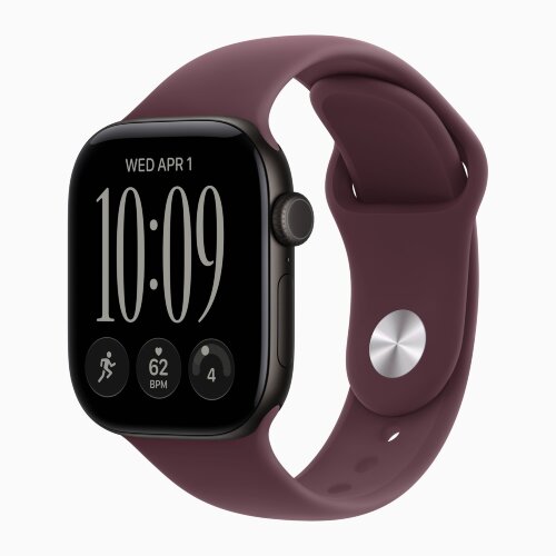 Apple Watch Series 12 42mm, Black Aluminum Case with Sport Band - Burgundy