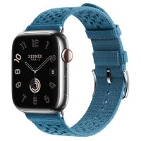 Apple Watch Hermes Series 10 46mm, ремешок из текстильного трикотажа голубого цвета