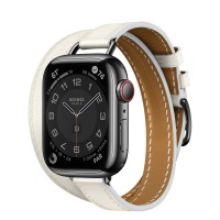 Apple Watch Series 7 Hermes 41mm, Space Black with Attelage Double Tour Blanc