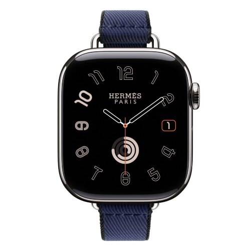 Apple Watch Hermes Series 11 42mm, тонкий ремешок из плетенного нейлона синий