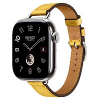 Apple Watch Hermes Series 11 42mm, тонкий кожаный ремешок желтого цвета