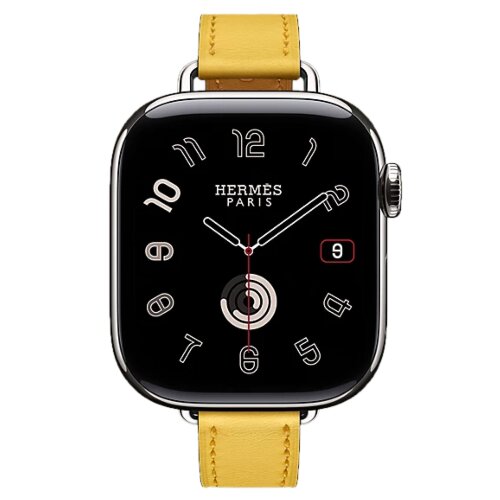 Apple Watch Hermes Series 11 42mm, тонкий кожаный ремешок желтого цвета