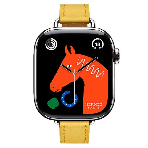 Apple Watch Hermes Series 11 42mm, тонкий кожаный ремешок желтого цвета