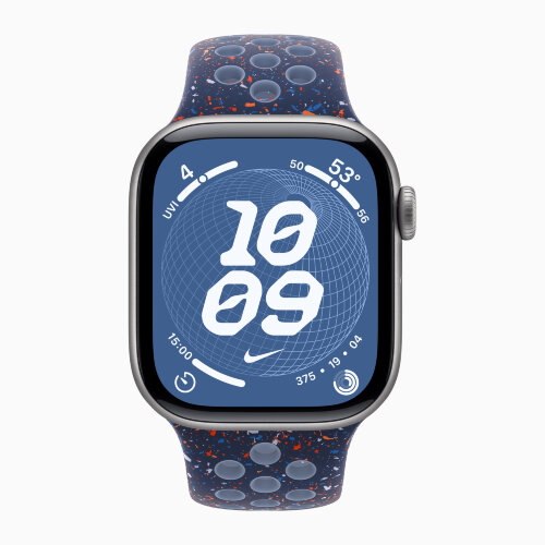Apple Watch Series 11 46mm, Space Gray Aluminum Case with Nike Sport Band - Blue Ribbon