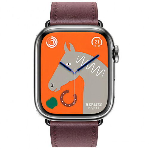 Apple Watch Hermes Series 9 41mm, классический кожаный ремешок бордового цвета