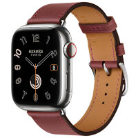 Apple Watch Hermes Series 9 41mm, классический кожаный ремешок бордового цвета