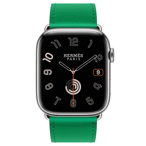 Apple Watch Hermes Series 9 41mm, классический кожаный ремешок зеленого цвета