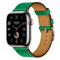 Apple Watch Hermes Series 9 41mm, классический кожаный ремешок зеленого цвета