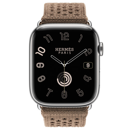 Apple Watch Hermes Series 10 46mm, ремешок из текстильного трикотажа коричневого цвета