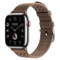 Apple Watch Hermes Series 10 46mm, ремешок из текстильного трикотажа коричневого цвета