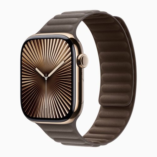 Apple Watch Series 10 46mm, Gold Titanium Case with Magnetic Link - Dark Taupe