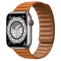 Apple Watch Series 7 45 мм Титановые, кожаный ремешок "Золотистая охра"