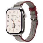 Apple Watch Hermes Series 11 42mm, тонкий ремешок из плетенного нейлона светло-серый
