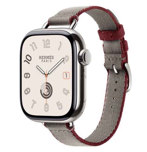 Apple Watch Hermes Series 11 42mm, тонкий ремешок из плетенного нейлона серый
