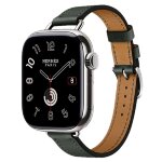 Apple Watch Hermes Series 11 42mm, тонкий кожаный темно-зеленый ремешок