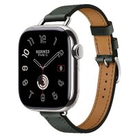 Apple Watch Hermes Series 11 42mm, тонкий кожаный ремешок темно-зеленого цвета