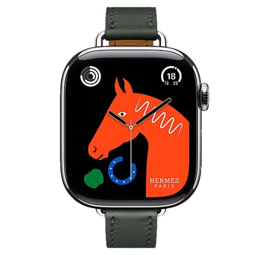 Apple Watch Hermes Series 11 42mm, тонкий кожаный ремешок темно-зеленого цвета