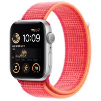 Apple Watch SE (2022) 44mm, Silver Aluminum Case with Sport Loop - Red