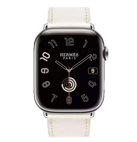 Apple Watch Hermes Series 9 45mm, классический кожаный ремешок белого цвета