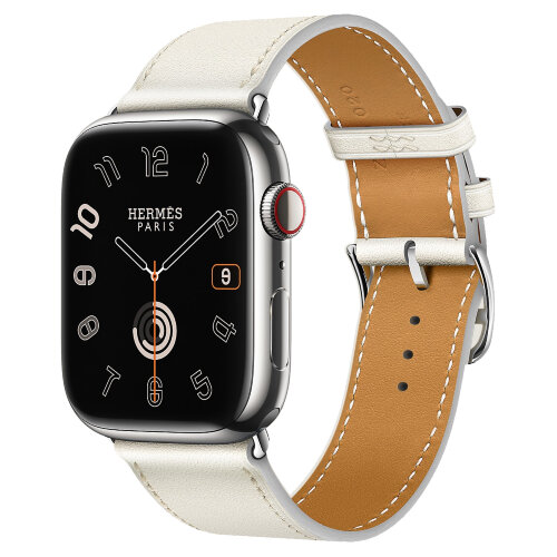 Apple Watch Hermes Series 9 45mm, классический кожаный ремешок белого цвета