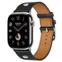 Apple Watch Hermes Series 12 46mm, классический кожаный черный ремешок с клепкой