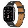 Apple Watch Hermes Series 12 46mm, классический кожаный черный ремешок с клепкой