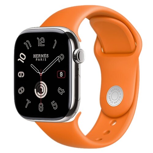 Apple Watch Hermes Series 12 46mm, классический кожаный черный ремешок с клепкой