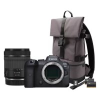 Canon EOS R6 Mirrorless Camera + RF 24-105mm IS STM Lens + Backpack + SD card + Spare Battery