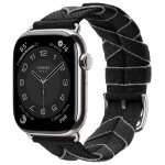 Apple Watch Hermes Series 11 46mm, ремешок из плетеного нейлона черный с серым