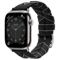 Apple Watch Hermes Series 11 46mm, ремешок из плетеного нейлона черный с серым