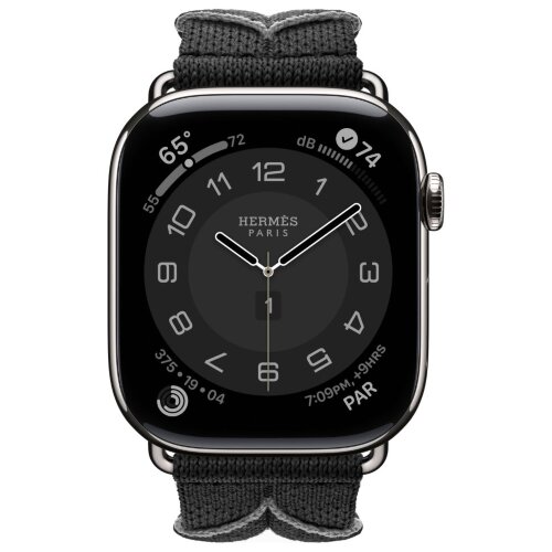 Apple Watch Hermes Series 11 46mm, ремешок из плетеного нейлона черный с серым