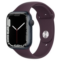 Apple Watch Series 7 45 мм, из алюминия «Тёмная ночь», спортивный ремешок «Тёмная вишня»