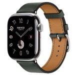 Apple Watch Hermes Series 11 42mm, классический кожаный темно-зеленый ремешок
