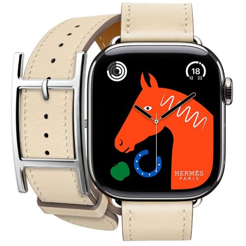 Apple Watch Hermes Series 12 42mm, двойной кожаный бежевый ремешок с пряжкой