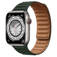 Apple Watch Series 7 45 мм Титановые, кожаный ремешок «Зелёная секвойя»