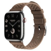 Apple Watch Hermes Series 11 46mm, ремешок из текстильного трикотажа коричневого цвета