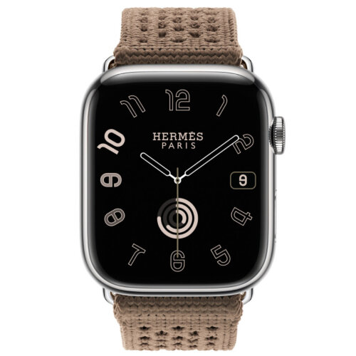 Apple Watch Hermes Series 11 46mm, ремешок из текстильного трикотажа коричневого цвета