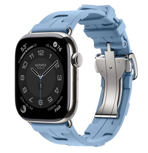 Apple Watch Hermes Series 11 46mm, спортивный ремешок Kilim голубой
